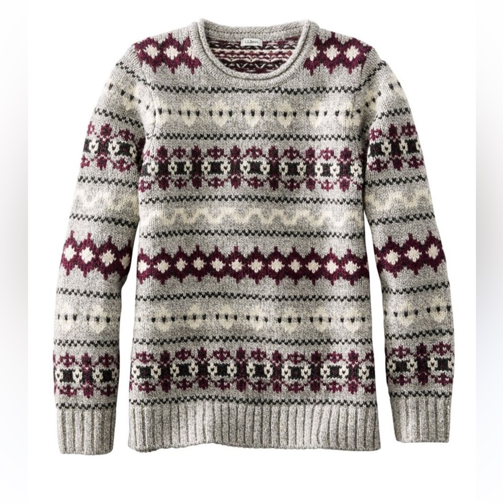 L.L. Bean Gray and Burgundy Crew Neck Sweater